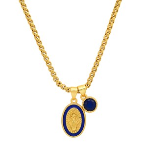 Steeltime Ladies 18k gold plated brass & enamel Our Lady of Guadalupe and simulated diamond pendant charms. Color Options: Blue, White - 1 of 4