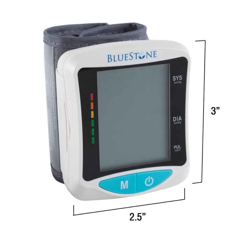 Automatic Wrist Blood Pressure Monitor with Digital LCD Display Screen - Fast BP and Pulse Readings and Adjustable Cuff by Bluestone (White), 3 of 7