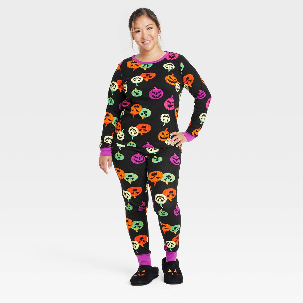 Photos - Other Textiles Women's Pumpkin Print Glow-in-the-Dark Halloween Matching Family Pajama Se