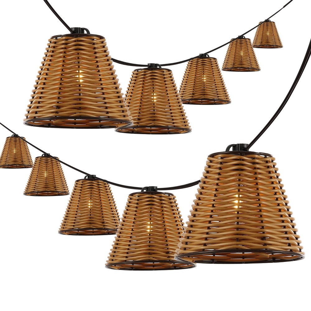JONATHAN Y Payton 10' 10-Light Incandescent G40 Faux-Rattan Shaded String Lights: UL Listed, Indoor/Outdoor Use