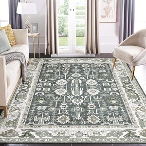Washable Vintage Area Rug, Non Slip Low Pile Oriental Floral Carpet for Living Room Bedroom Dining Room - 1 of 4