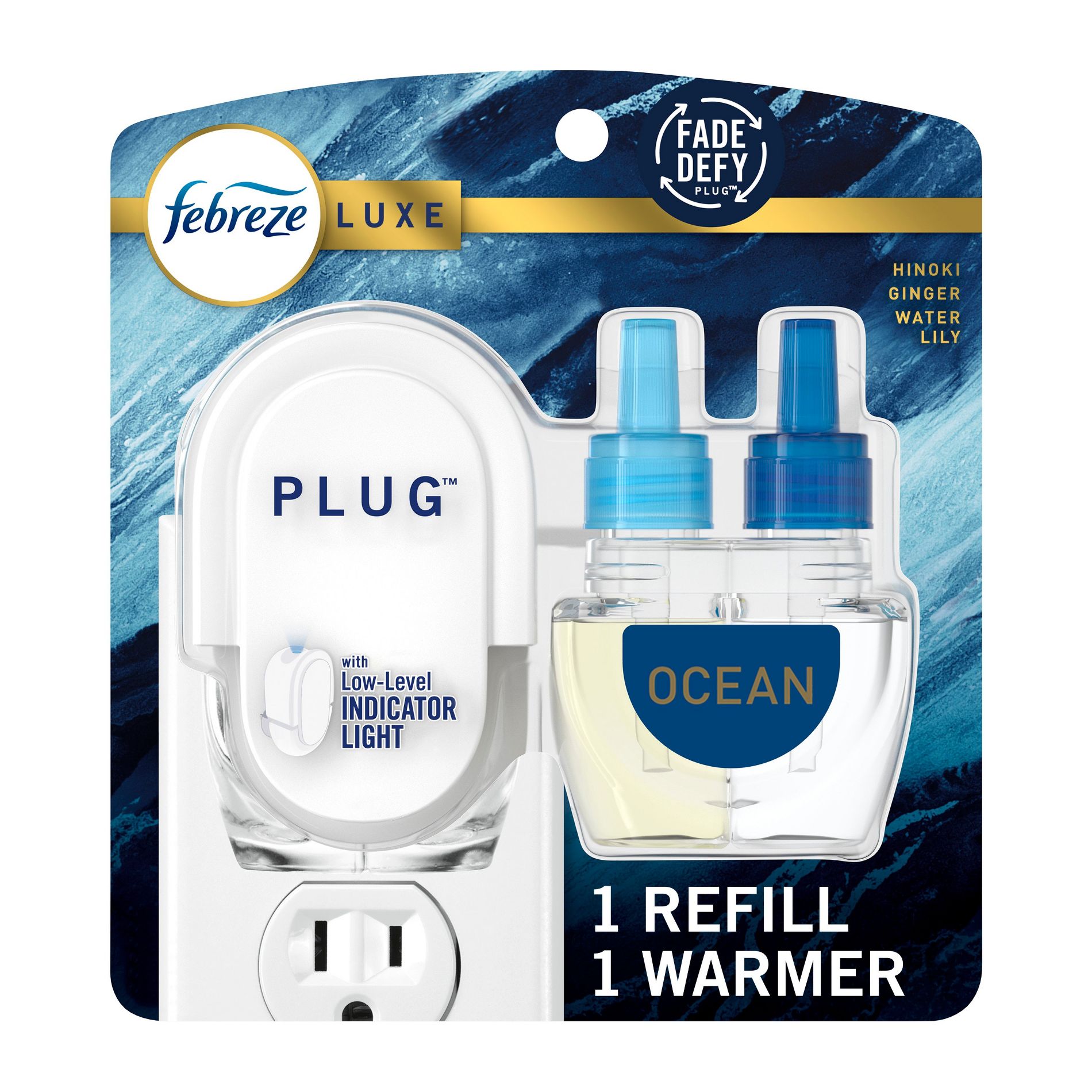 Febreze Origins Fade Defy Plug Air Freshener & Odor Fighter - Ocean - 0.87 fl oz