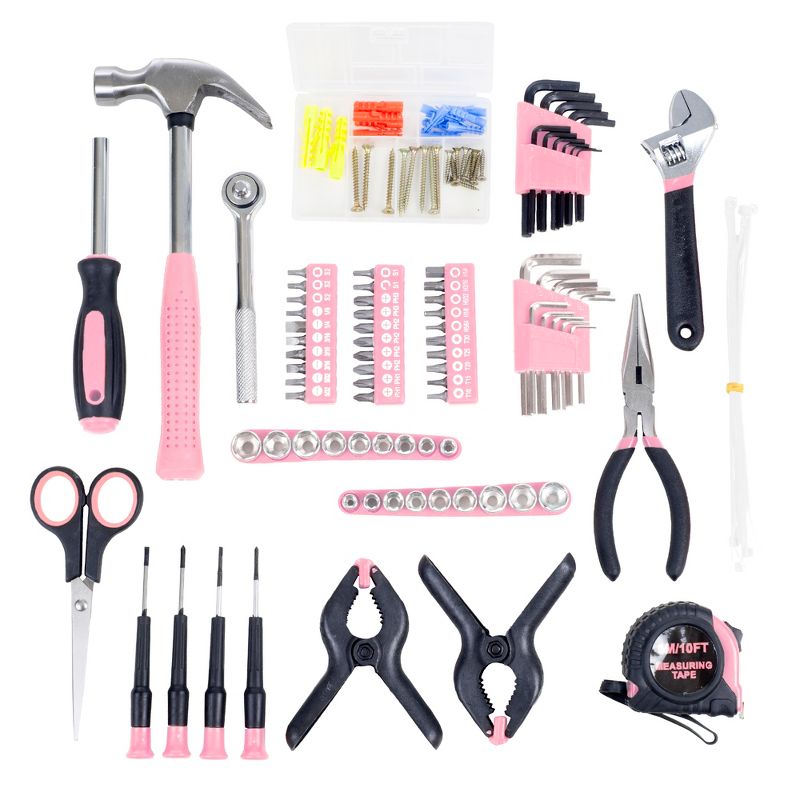 Fleming Supply 86-Piece Household Hand Tool Set With Hammer, Wrenches, Screwdrivers, and Pliers - Pink, 4 of 7
