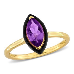 EVERLY JEWELRY | Yellow Plated Sterling Silver 1 CT TGW Marquise-Cut Amethyst Black Enamel Halo Ring - 1 of 4