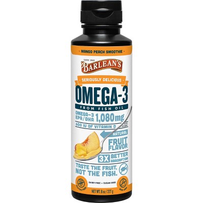 Barlean's Omega-3 - Mango Peach Smoothie 8oz Liquid.