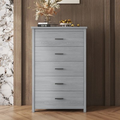 Vintage-Inspired 5 Drawer Wooden Dresser, Retro Full Size Bedroom Storage Cabinet with Smooth Slide Function-Maison Boucle