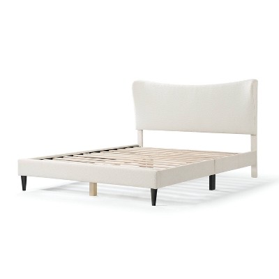 Cream Upholstered Queen Bed with Nailhead Trim and Slats