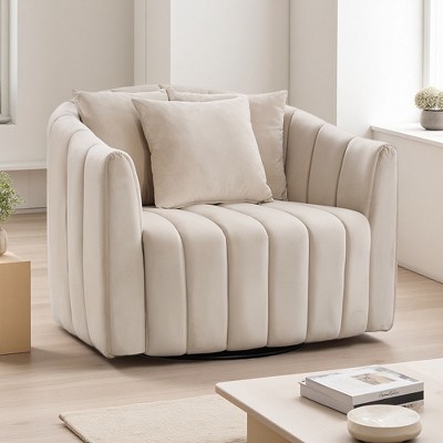 40.3" Velvet Oversized Swivel Barrel Chair and Half Sofa with Pillows