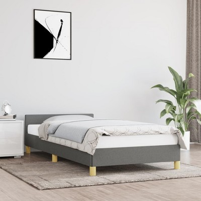vidaXL Modern Twin Bed Frame with Headboard - Dark Gray Fabric Upholstery