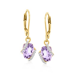 Ross-Simons 2.80 ct. t.w. Amethyst and .15 ct. t.w. Diamond Drop Earrings in 18kt Gold Over Sterling - 1 of 3