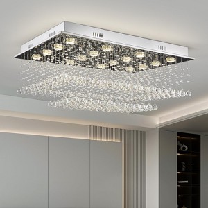 Ludomide Modern Rectangular Crystal Chandelier, Large Ceiling Light Fixture with Contemporary Luxury Design, Flush Mount Chandelier for Living Room - 1 of 4