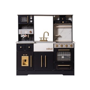 ROBOTIME Play Food and Toy Kitchens, Play Kitchen Playset with Wash Basin and Ice Maker, for Children's Gift, Black, 38"*14.2"*39.8" - 1 of 4