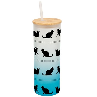 Elanze Designs Kitty Cat Lover Pet Animal Wrap-Around Design 25 Ounce Frosted Gradient Glass On-The-Go Coffee Travel Skinny Tumbler Mug Cup, Bamboo