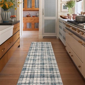 Modern Plaid Living Room Area Rug, Machine Washable Floor Carpet, Non-Slip Checkered Soft Rug, Low-Pile Non-Shedding Accent Rug, Indoor Foldable Rug - 1 of 4