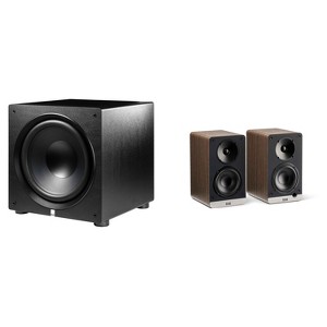 Elac DCB41-WN - Debut ConneX 4.5" Powered Speakers - Walnut, Pair and Elac PS500-BK - Varro Premium 15" 500 Watt Powered Subwoofer with Auto-EQ - 1 of 4