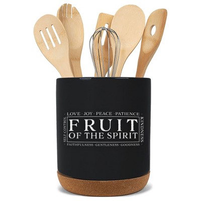 Elanze Designs Fruit of Spirit Black X-Large Cork Bottom Kitchen Utensil Holder