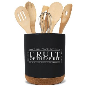 Elanze Designs Fruit of Spirit Black X-Large Cork Bottom Kitchen Utensil Holder - 1 of 4