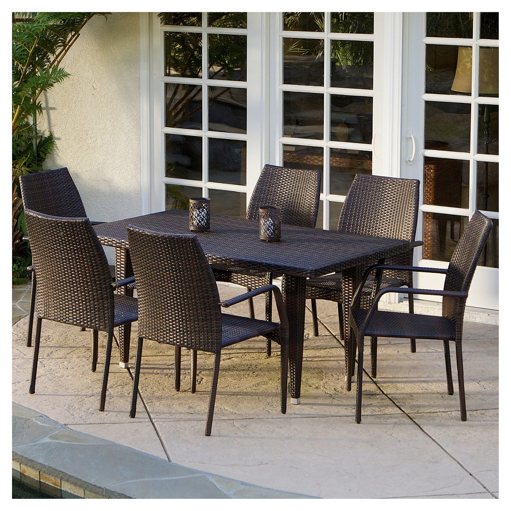 Photos - Garden Furniture Canoga 7pc Wicker Patio Dining Set - Brown - Christopher Knight Home