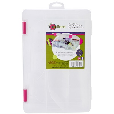 Creative Options Pro Latch Deep Utility Box 4-9 Compartments-11"X7.25"X2.75" Clear W/Magenta
