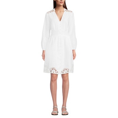 Lands' End Women's Long Sleeve Romantic Linen Above the Knee Shirt Dress