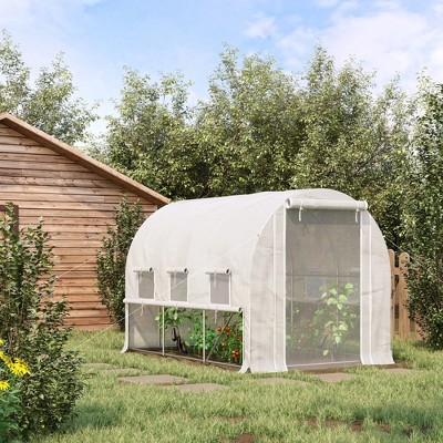 Outsunny Large White Steel Frame Walk-In Tunnel Greenhouse