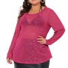 Agnes Orinda Women's Plus Size Sheer Mesh See-Through Long Sleeve Crew Neck Tee Blouse - 2 of 4