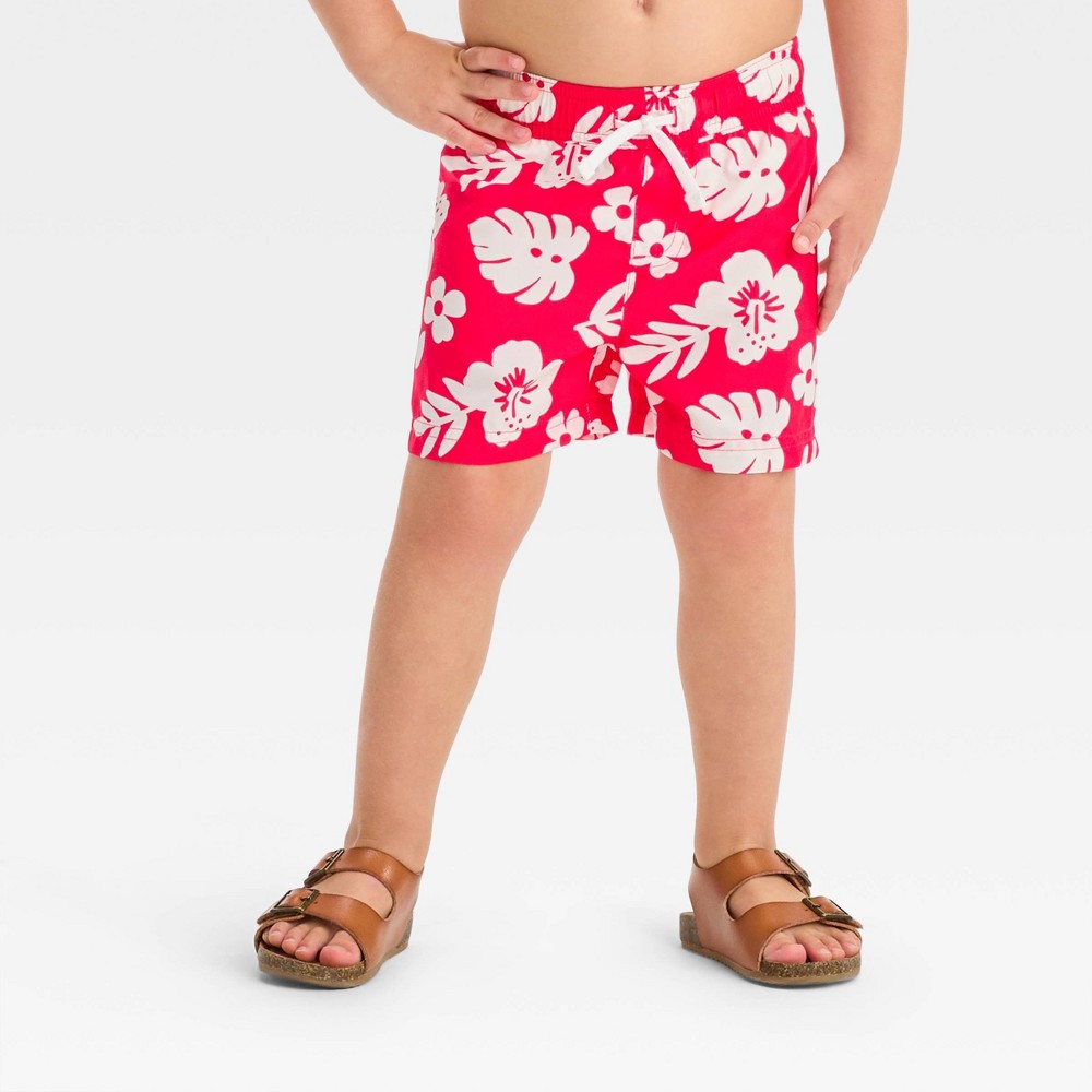 Photos - Swimwear Toddler Boys' Hibiscus Floral Swim Shorts - Cat & Jack™ Red 3T: UPF 50+ Pr