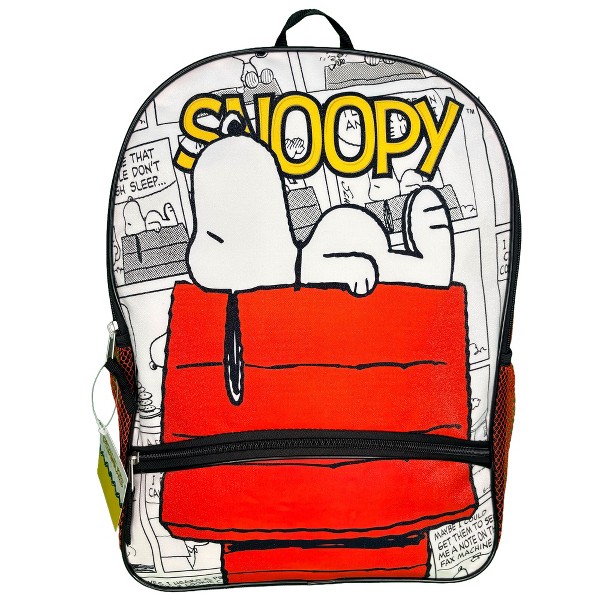 Mochila escolar de nailon de 16 pulgadas para niños de Snoopy Comics, con bolsillo frontal 5