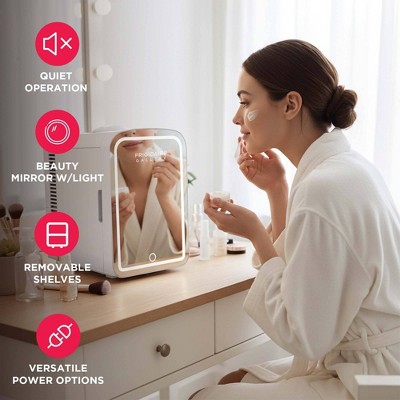 Frigidaire Gallery 9 Can Beauty Lighted Mirror Fridge Portable White