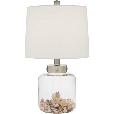 360 Lighting Nautical Accent Table Lamp Clear Glass Fillable Sea Shells Off White Linen Drum Shade for Living Room Bedroom Bedside