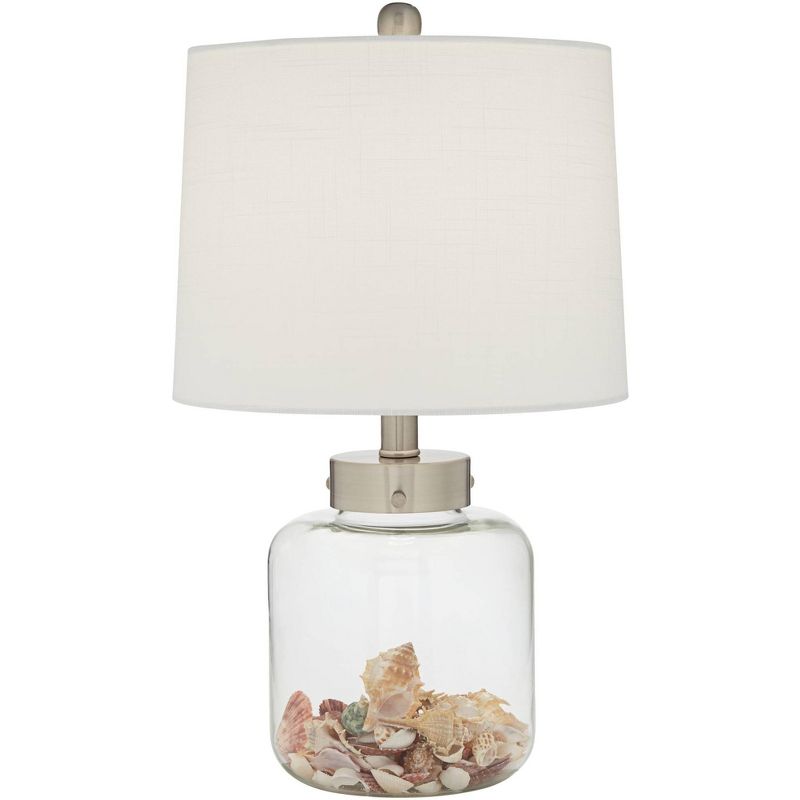 360 Lighting Canister Coastal Accent Table Lamp 20 1/2" High Clear Glass Fillable Sea Shells Off White Linen Drum Shade for Bedroom Living Room Kids, 1 of 12