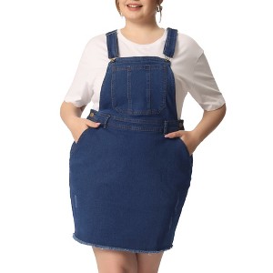 Agnes Orinda Women's Plus Size Fashion Ripped Hem Side Pockets Denim Suspender Mini Sundresses - 1 of 4