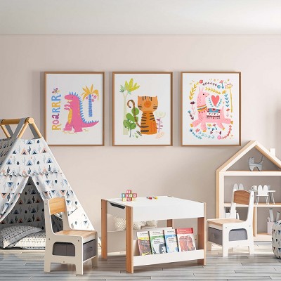 White and Gray Kids Art Play Activity Table with Storage Baskets