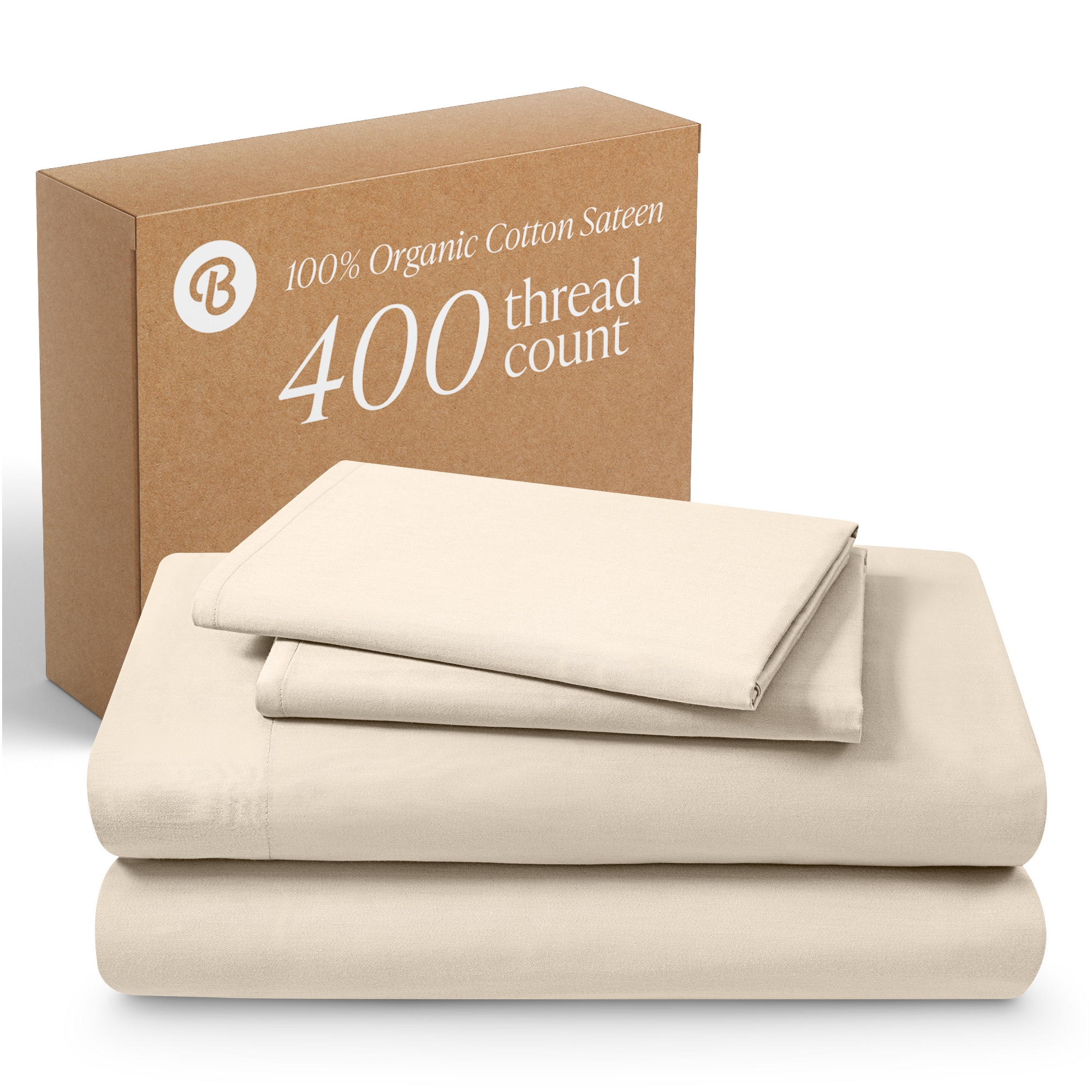 4 Piece 400 Thread Count Organic Cotton Sateen Bed Sheet Set by Bare Home - King, Sand