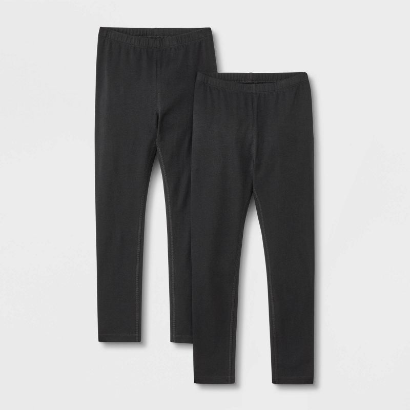 Girls' 2pk Adaptive Leggings - Cat & Jack™ Black XS: Sensory Friendly, High Rise, Slim Fit, Stretch, Tagless, Ankle Length