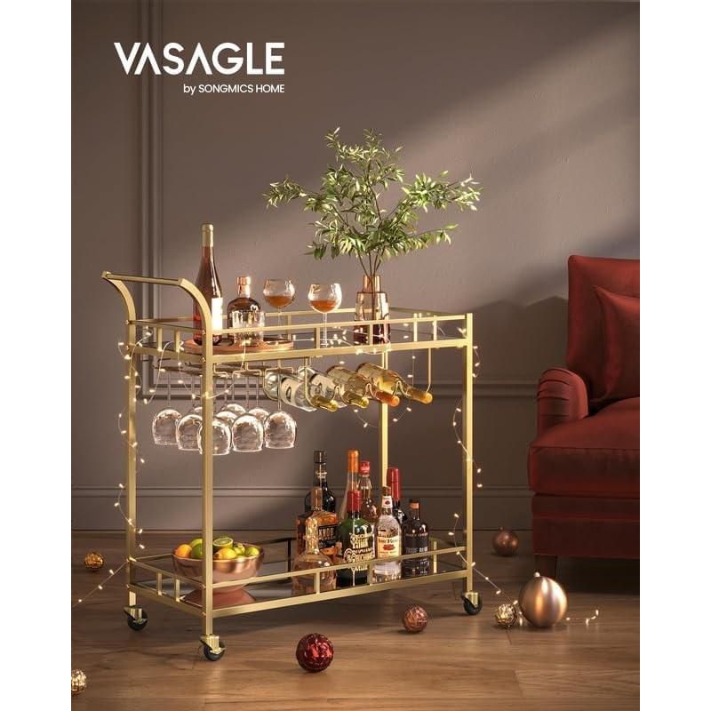 VASAGLE Bar Cart Gold Home Bar Serving Cart Wine Cart, 3 of 11