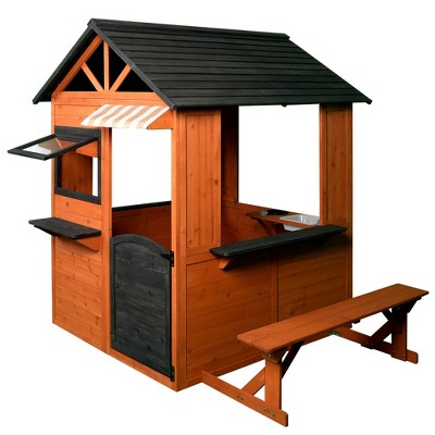 Easy Playhouse Big Outdoor Wooden Playhouse, Working Door, Sink & Stove, Kids 3+