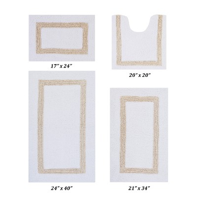 Hotel 4 PC Bath Rug 100% Premium Cotton Tufted Weave Two Tone Reversible Bathroom Rug, Super Soft Absorbent, Machine Washable Bath Mat
