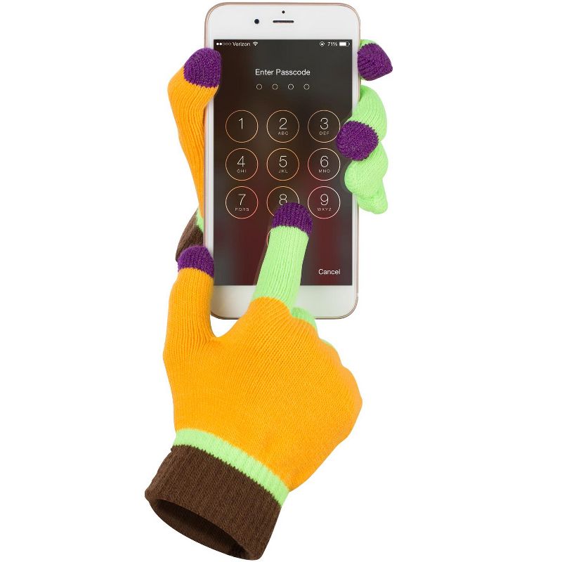 Fosmon Touchscreen Gloves, Winter Knit Gloves with Touch screen Fingers for Men & Women, Superb Accuracy on 3 Conductive Fingertips - Green/Pumpkin