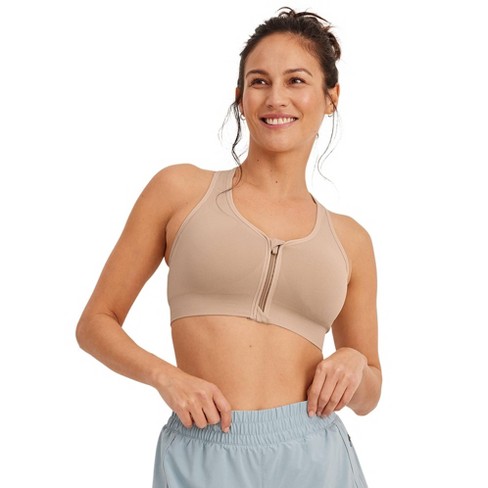 Jockey Women s Seamfree Mid Impact Zip Front Sports Bra M Light Beige Target