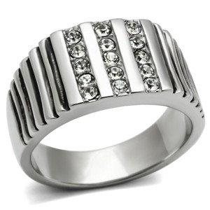 Slickblue Polished Stainless Steel Ring with Clear Synthetic Crystals, Men’s Band, Pave Style, Clear, Sizes 8–13 - 1 of 4