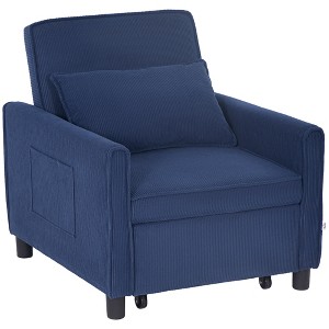HOMCOM 3-in-1 Convertible Chair Bed, Folding Single Sofa Bed, Pull Out Sleeper Chair with Adjustable Backrest, Pillow, and Pockets, Blue - 1 of 4