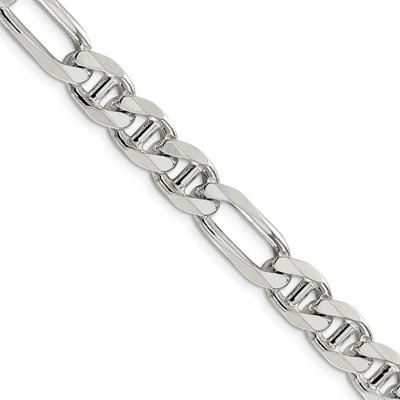 Black Bow Jewelry Mens 8.75mm Sterling Silver Solid Figaro Anchor Chain Necklace