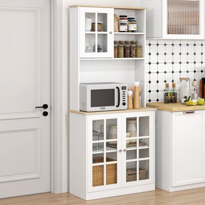 Homcom Kitchen Buffet with Hutch, Storage Pantry with 3 Cabinets, 2 Open Shelves and Large Countertop, Off White — фото 2