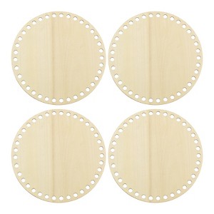 Unique Bargains Round Blank Wood DIY Craft Home Decoration Crochet Basket Bottom 4 Pcs - 1 of 4