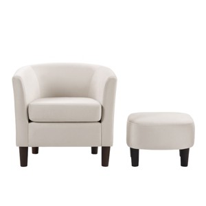 SEVOBAL Accent Chairs Chenille Barrel Armchair Modern Side Chair Swivel Accent Chair with Ottoman Set for Room, White, 26.8"*24.4"*26.6" - 1 of 4
