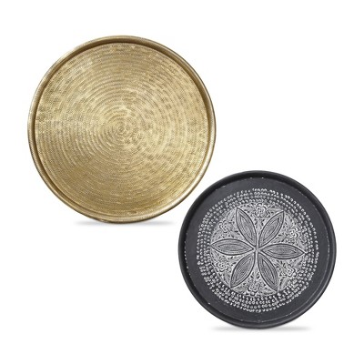 TAG Andhra Embossed Round Decorative Trays Set of 2
