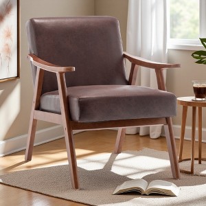 26" Mid-Century Wingback Chair with Thick Backrest and Wood Frame - 1 of 4