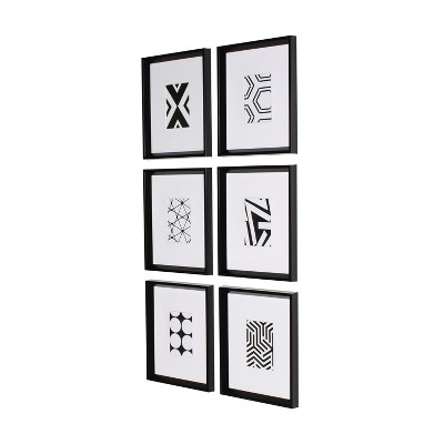 6-Piece Black and White Geometric Abstract Framed Art Set