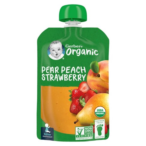 Gerber Organic Baby Food Stage 2 Pear Peach & Strawberry Puree Pouch - 3.5oz - image 1 of 4